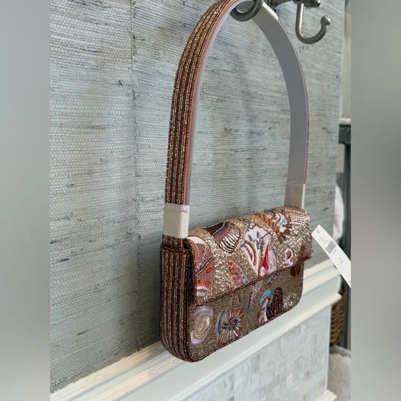 NWT new Anthropologie Fiona beaded sea shell seashell Tan Shoulder Bag purse - Picture 6 of 17